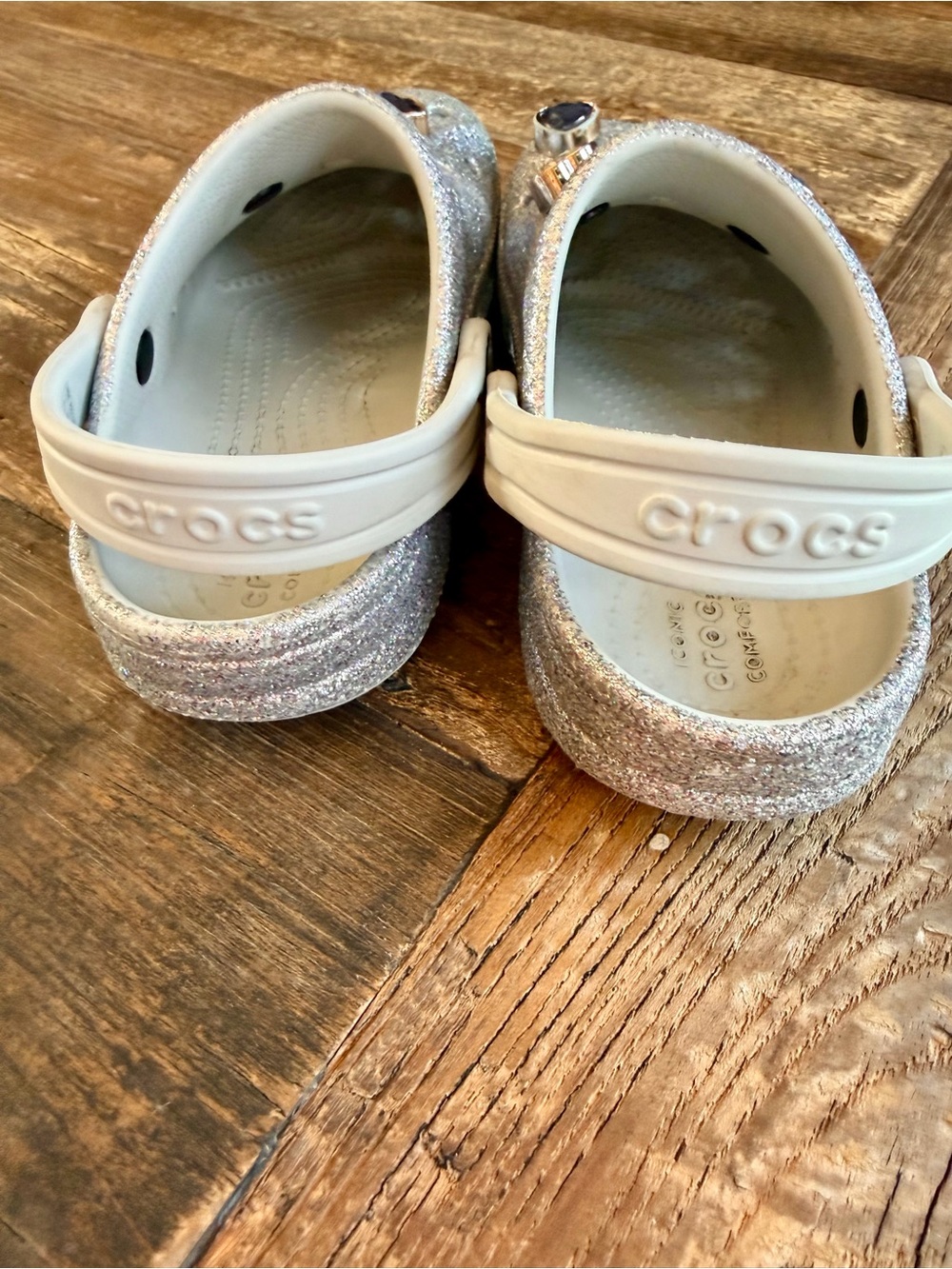 Girls Silver Glitter Crocs with Gems Sz 12 - Picture 5 of 6